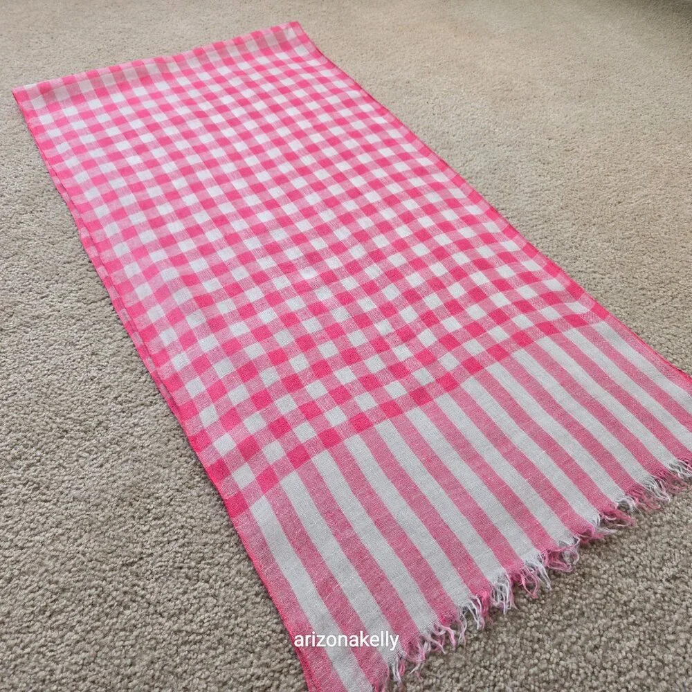 Max Mara Linen Scarf Check Gingham Pink & White